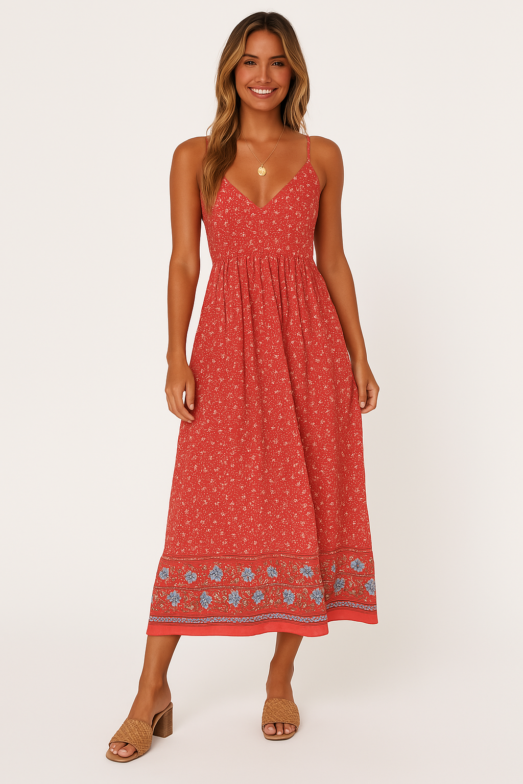 Women’s Maxi Dress – V-Neck – Strappy – Floral Boho Style – Lightweight Cotton Blend