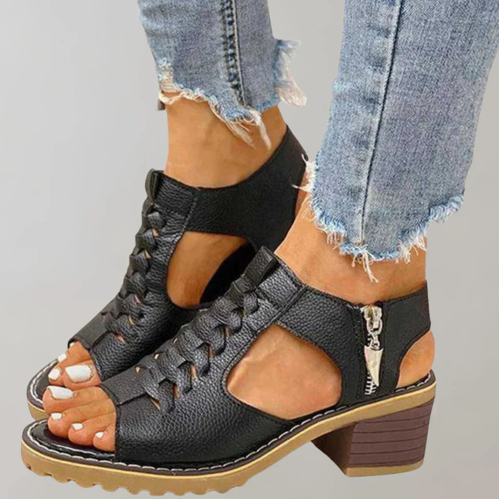 Open toe ankle strap zipper back sandals for women