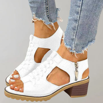 Open toe ankle strap zipper back sandals for women