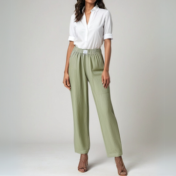 Women's Wide-Leg Pants - Linen Cotton Blend - Elastic Waist - Breathable Relaxed Fit