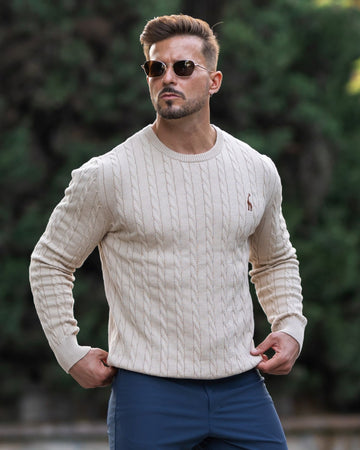 Men’s Cable-Knit Sweater – Cotton – Regular Fit – Ribbed Trim – Casual Wear