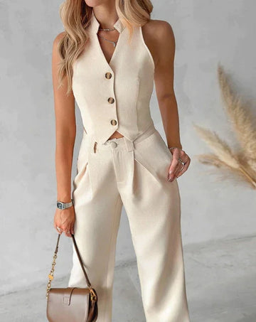 Stylish Two-Piece Set - Vest Top & Straight-Leg Pants for Spring/Summer