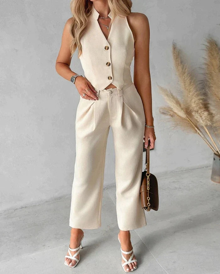 Stylish Two-Piece Set - Vest Top & Straight-Leg Pants for Spring/Summer