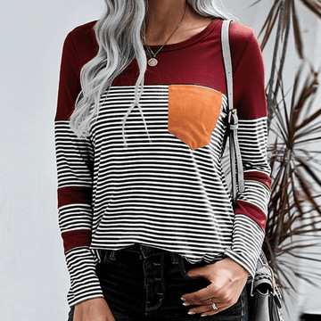 Women’s Fitted Sweatshirt – Soft Knit – Striped Design – Casual Everyday Wear