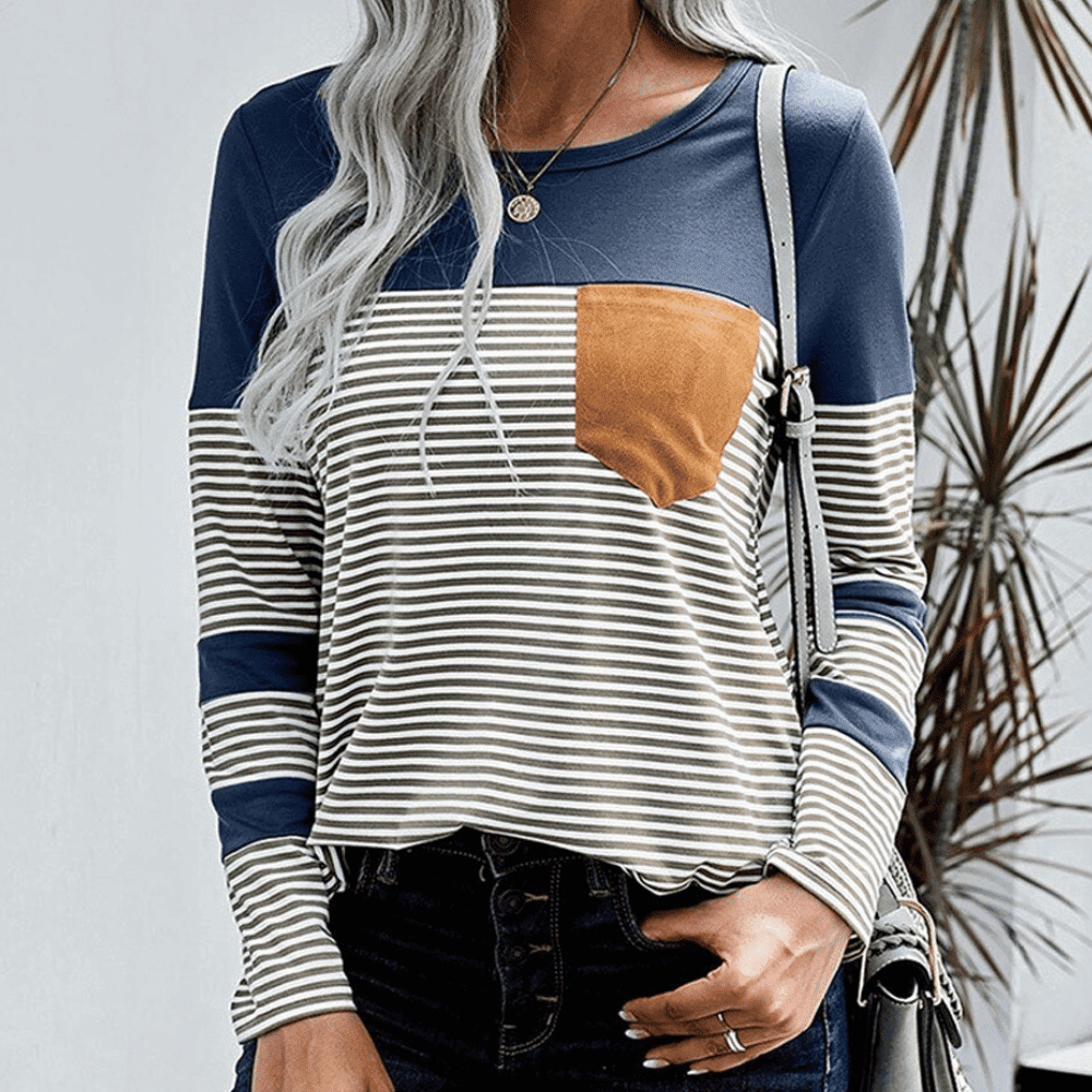 Women’s Fitted Sweatshirt – Soft Knit – Striped Design – Casual Everyday Wear