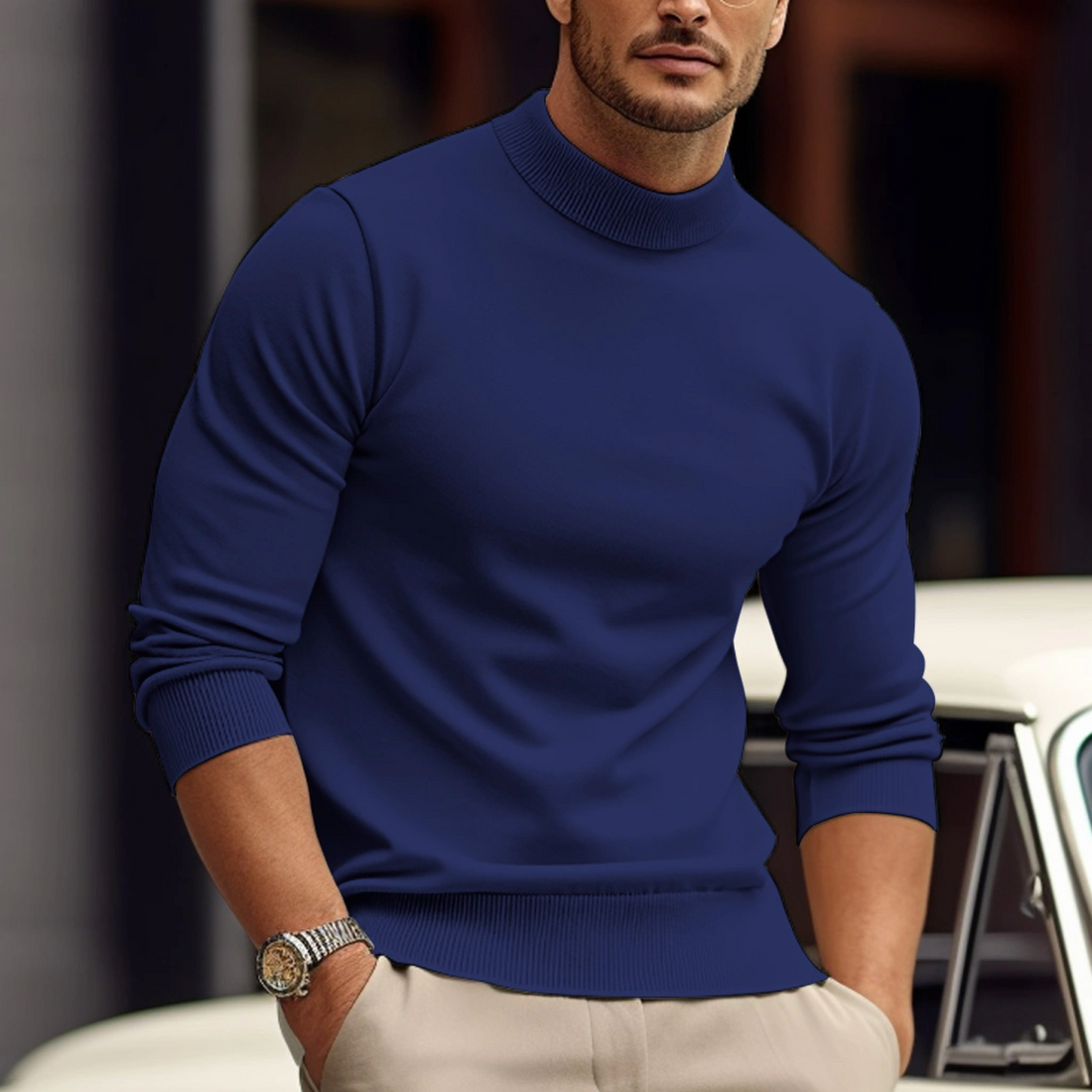 Men’s Pullover Sweater – Slim Fit – Cotton Blend – Ribbed Crew Neck – Long Sleeve