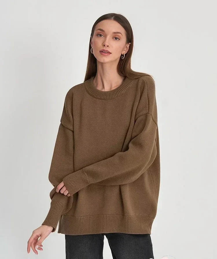 Women’s Sweater – Oversized Fit – Wool Blend Knit – Crew Neck – Ribbed Trim – Long Sleeve