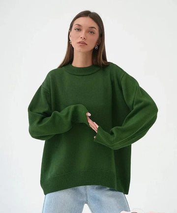 Women’s Sweater – Oversized Fit – Wool Blend Knit – Crew Neck – Ribbed Trim – Long Sleeve