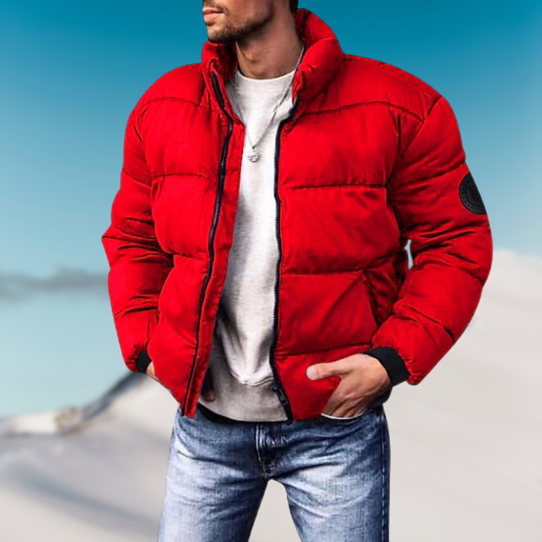 Men’s Down Jacket – Insulated Padded Fit – High Collar – Ribbed Cuffs – Casual Wear