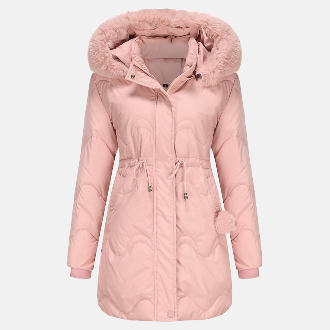 Women’s Jacket – Tailored Fit – Fluffy Faux Fur Hood – Full Zip – Drawstring Waist