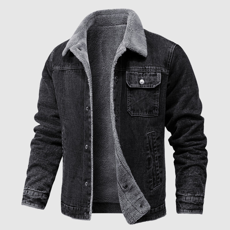 Men’s Jacket – Shearling Lined – Rugged Denim Look – Classic Fit – Warm Casual Wear