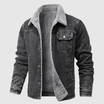 Men’s Jacket – Shearling Lined – Rugged Denim Look – Classic Fit – Warm Casual Wear