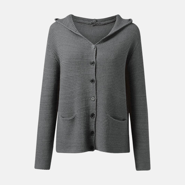 Women’s Hooded Cardigan – Wool Knit – Relaxed Fit – Button Front – Patch Pockets