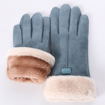 Women’s Full Finger Gloves – Fitted Faux Suede – Plush Furry Lining – Stylish Cuff