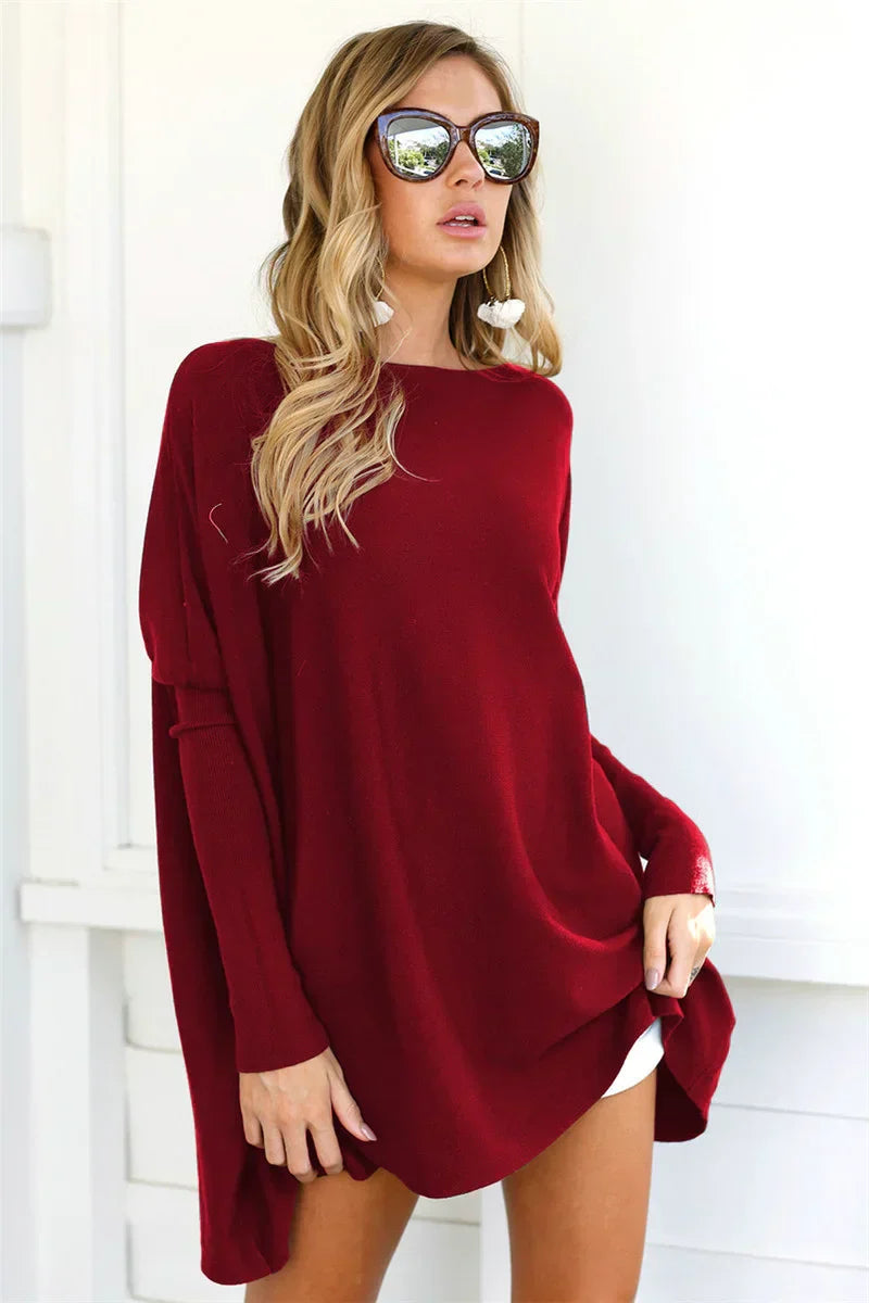 Women’s Pullover Sweater – Oversized Fit – Soft Knit – Long Tunic Length – Minimalist Style