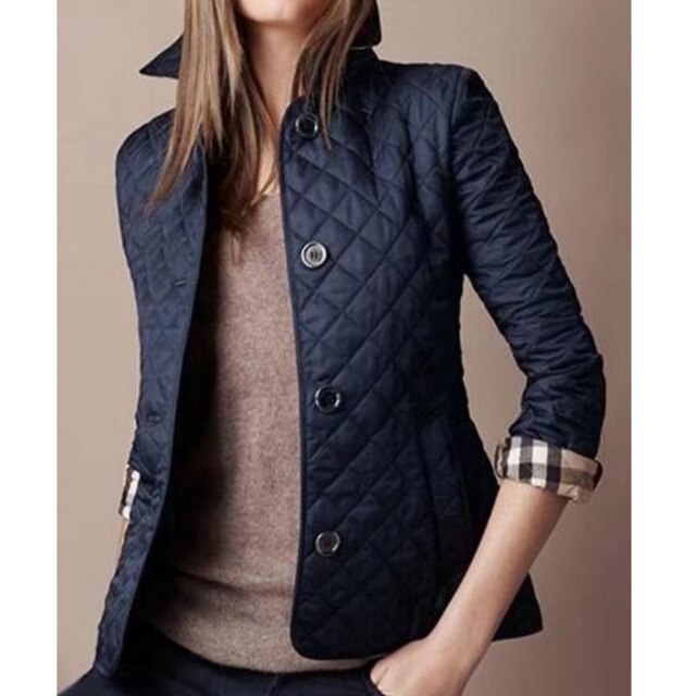 Women's Quilted Jacket - Tailored Fit - Wide Collar - Button-Up Elegant Outerwear