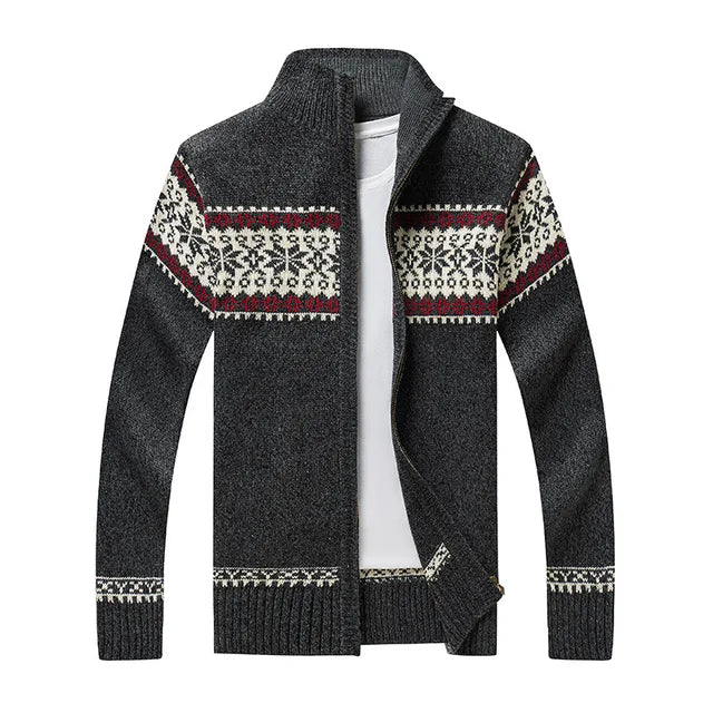Men's Jacquard Knit Cardigan - Button-Up - Thick Textured Fabric - Casual Warm Layer