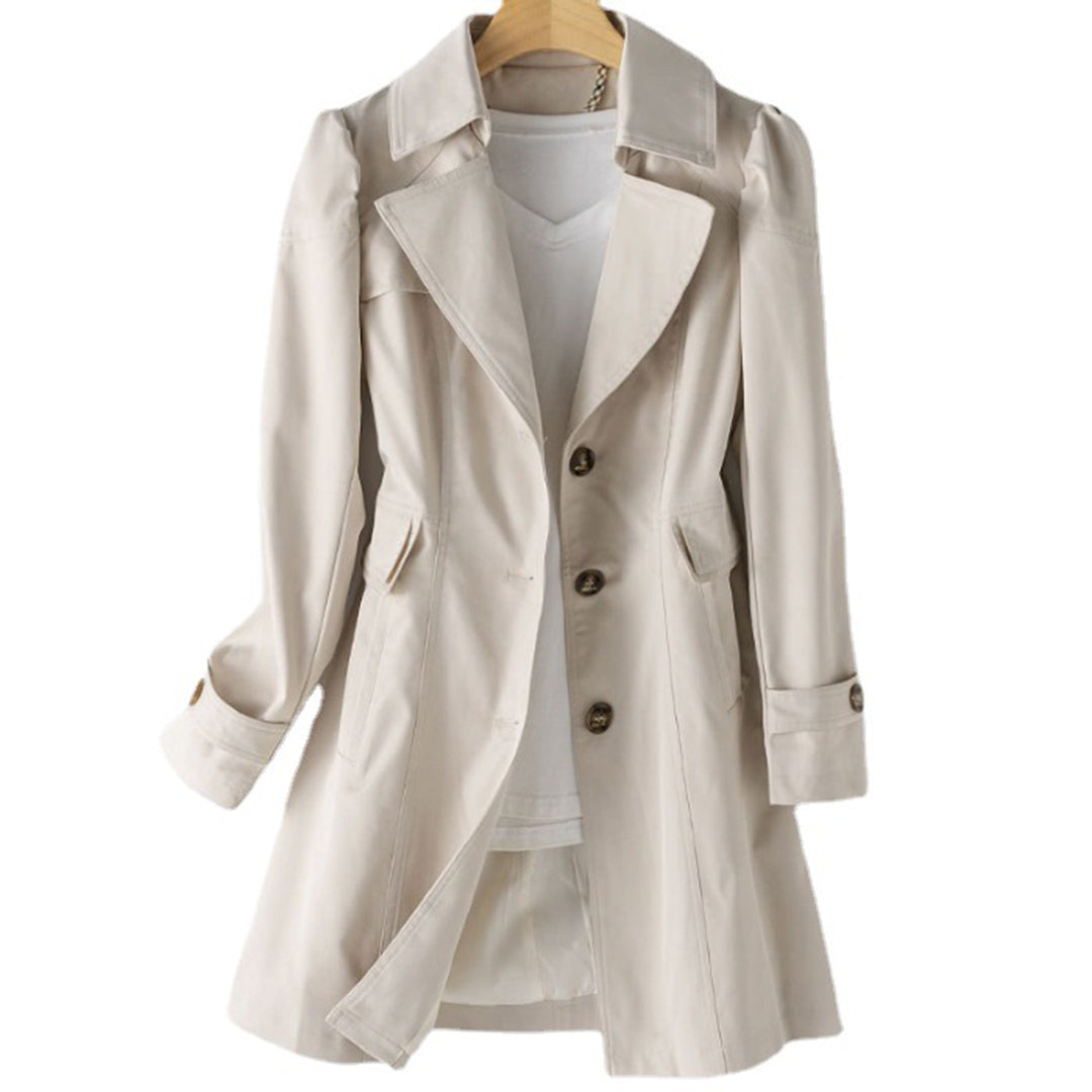 Women's Trench Coat - Tailored Fit - Single-Breasted - Notched Lapel - Mid-Thigh Length