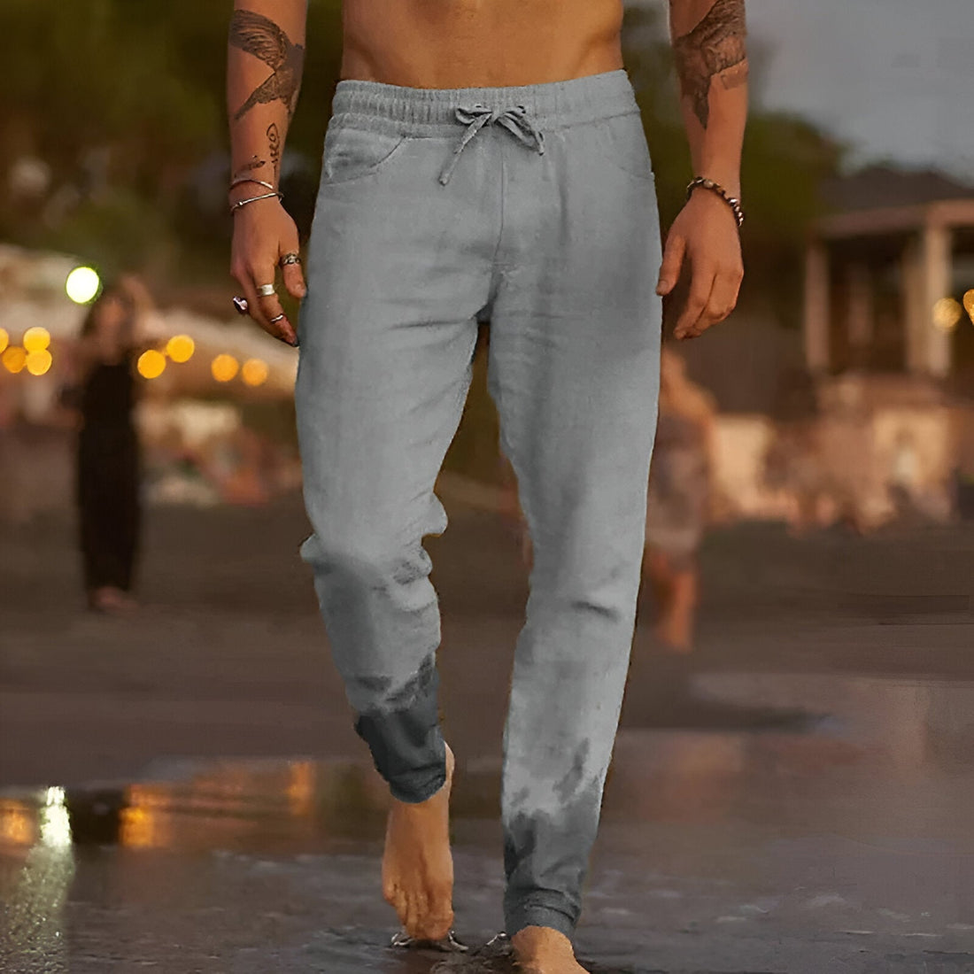 Men’s Pants - Relaxed Fit - Elastic Waistband with Drawstring - Breathable Casual Wear