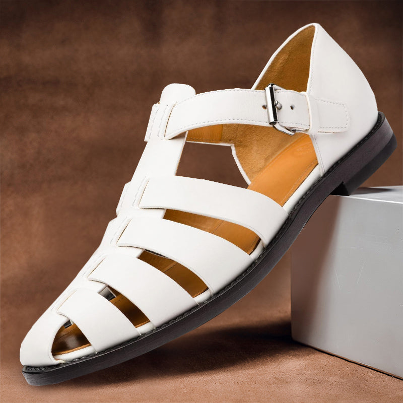 Men's Leather Sandals - Open Toe - Adjustable Buckle - Breathable Casual Wear