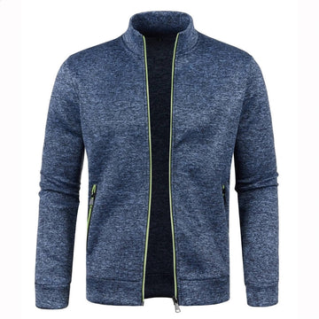 Man in activewear long sleeve cardigan jacket, zip-up, perfect for workouts or casual wear.