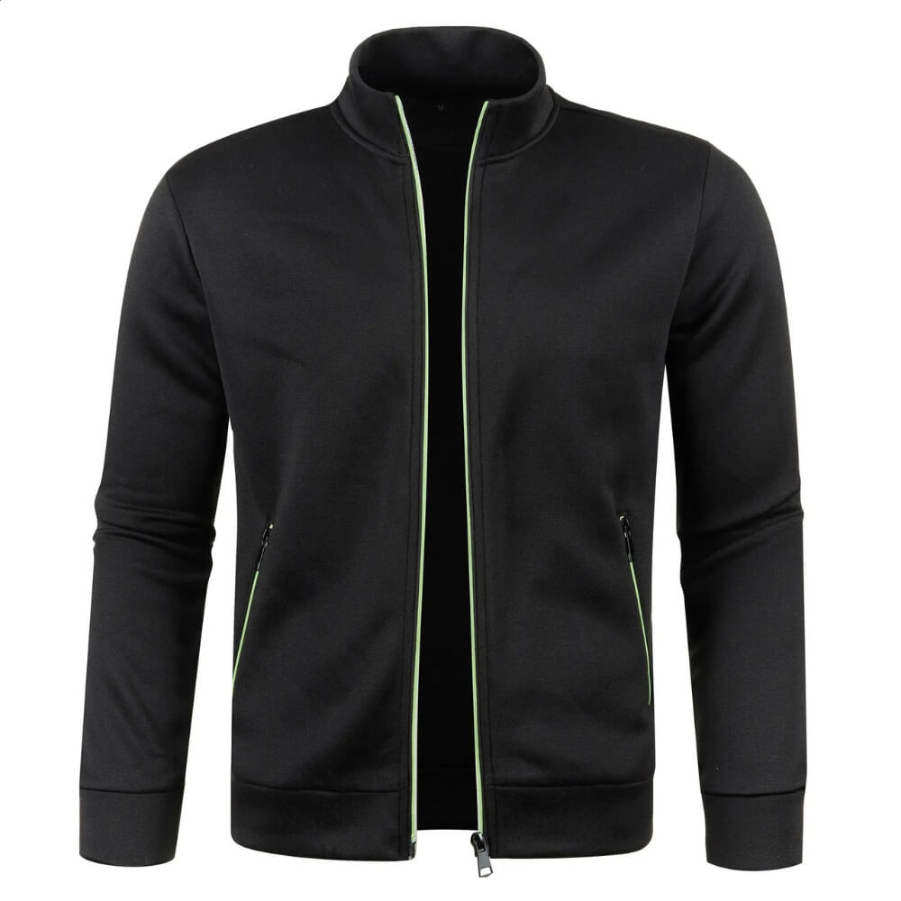 Man in activewear long sleeve cardigan, zip-up design, perfect for workouts or casual wear.