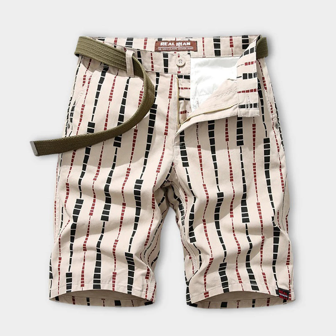 Casual pattern design shorts for men; summer cotton blend, above-knee length, regular fit.