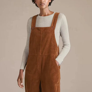 Women's Corduroy Overall - Adjustable Straps - Loose Fit - Side Pockets
