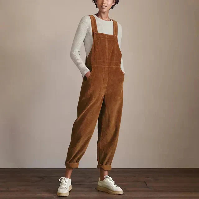 Women's Corduroy Overall - Adjustable Straps - Loose Fit - Side Pockets