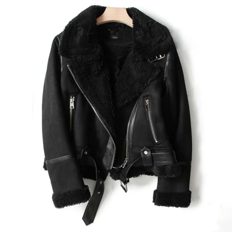 Women’s Leather Jacket – Sherpa Lined – Oversized Fit – Asymmetrical Zip Closure