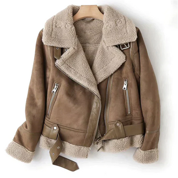 Women’s Leather Jacket – Sherpa Lined – Oversized Fit – Asymmetrical Zip Closure