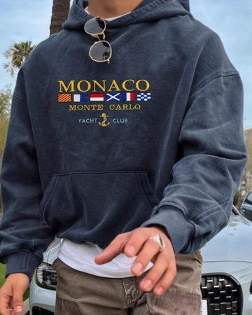 Men’s Hooded Sweatshirt – Cotton Blend – Oversized Fit – Nautical Embroidered Design