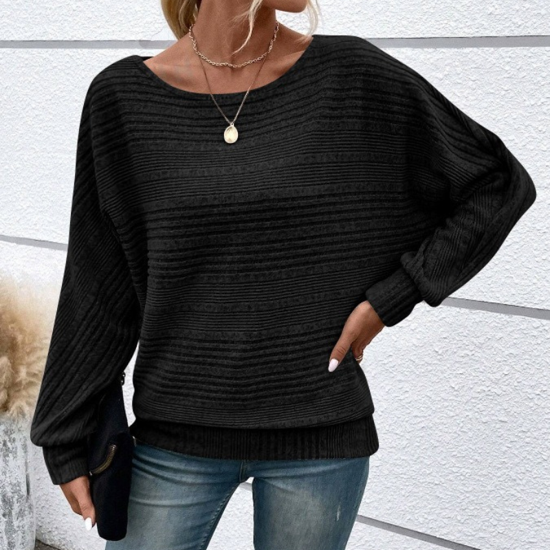 Women’s Sweatshirt – Relaxed Fit – Textured Rib Knit – Dolman Sleeves – Ribbed Hem