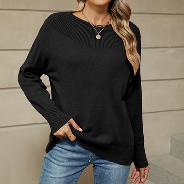 Women’s Pullover Sweatshirt – Loose Fit Knit – Ribbed Boat Neck – Long Sleeve Casual