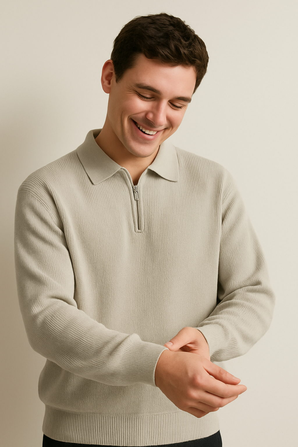 Men’s Polo Sweatshirts – Soft Knit – Relaxed Fit – Quarter Zip – Ribbed Cuffs & Hem