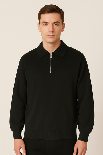 Men’s Polo Sweatshirts – Soft Knit – Relaxed Fit – Quarter Zip – Ribbed Cuffs & Hem