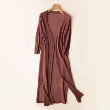 Women's Long Cardigan - Lightweight Knit - Open Front - Full Sleeve Elegant Layering