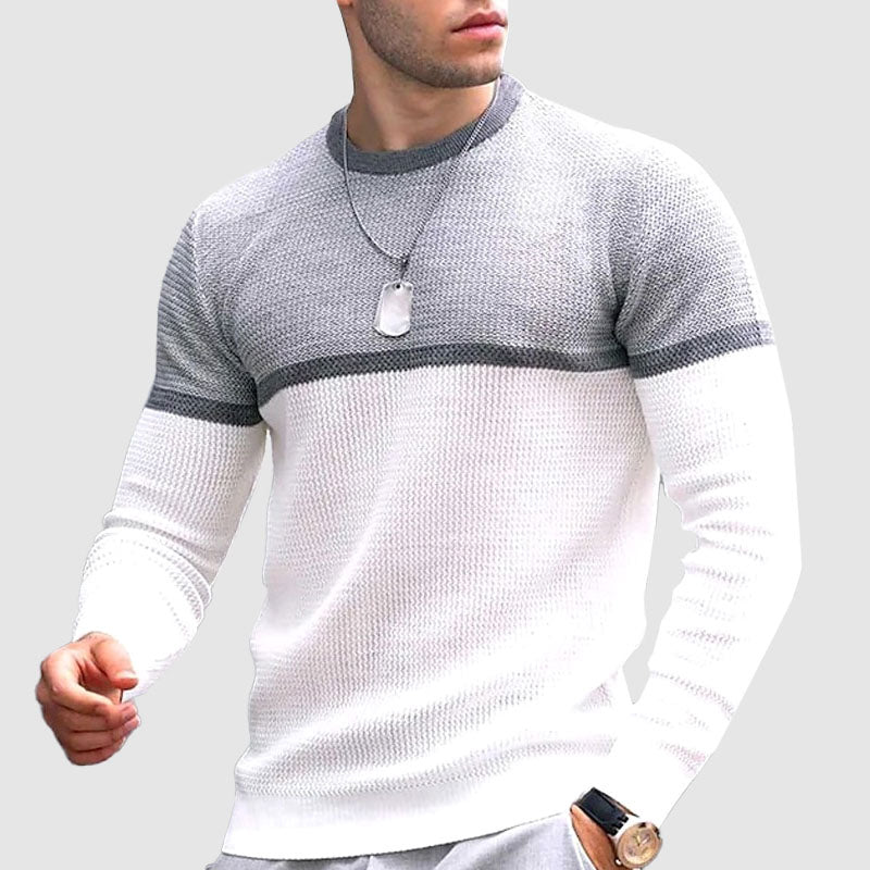 Theodore Wool Crewneck Sweater | Color Block Textured Knit Sweater
