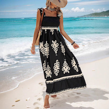 Women’s Maxi Dress – Strapless Wrap Bodice – Lightweight Flowy Fit – Printed Design