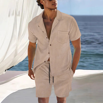 Men’s Shirt and Shorts Set – Cuban Collar – Relaxed Fit – Lightweight