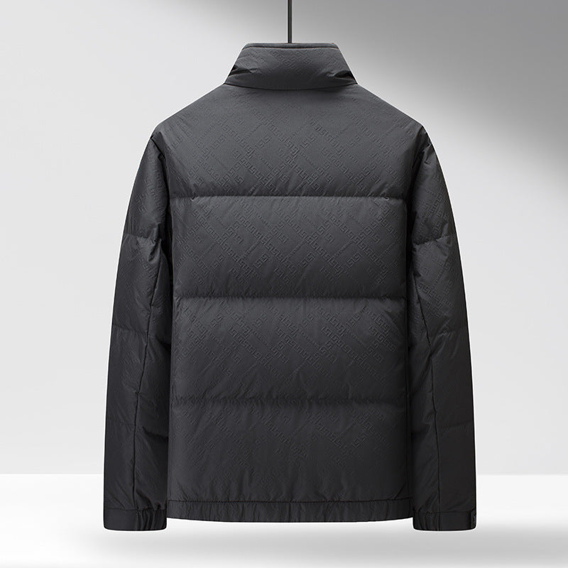 Men’s Down Jacket – Quilted Grid Design – High Stand Collar – Regular Fit – Snap Closure