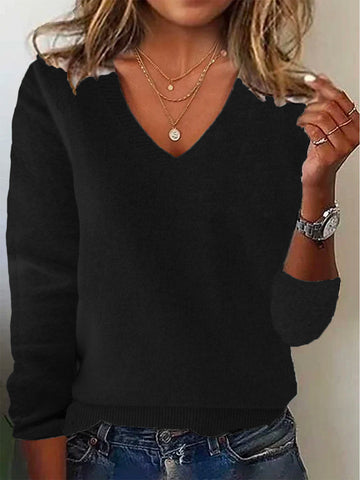 Women’s Pullover Sweater – Wool Knit – Relaxed Fit – V-Neck – Long Sleeve Casual