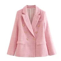 Women’s Tweed Blazer – Tailored Fit – Double Breasted – Peak Lapels – Flap Pockets