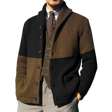 Men’s Cardigan – Relaxed Fit – Wool Knit – Shawl Collar – Button Front – Patch Pockets