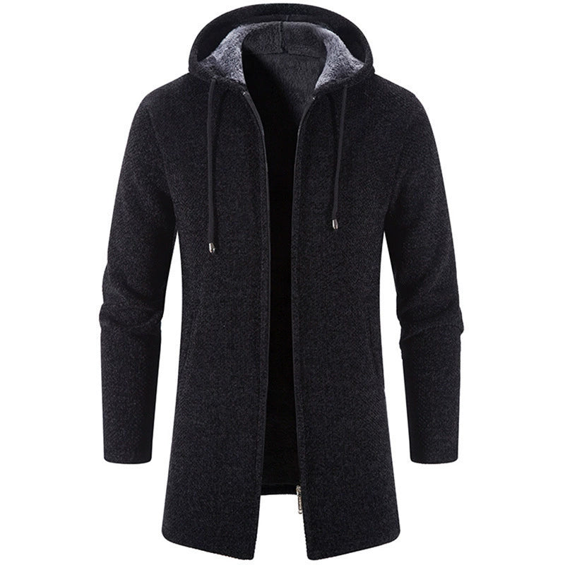 Men’s Hooded Cardigan Jacket – Chenille Knit – Relaxed Fit – Zip-Up Casual Layer