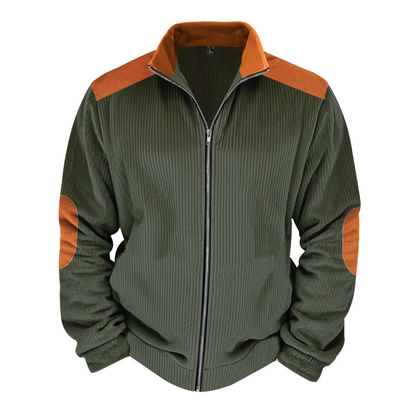 Men’s Quilted Jacket – Regular Fit – Zipper Front – Contrast Sleeves and Elbow Patches