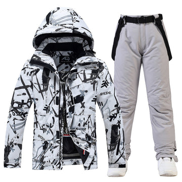 Men’s Two-Piece Ski Suit Set – Relaxed Fit – Water-Resistant – Hooded Jacket with Suspenders
