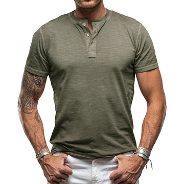 Men’s Slim Fit T-Shirt – Soft Cotton Blend – Henley Neck - Casual Wear
