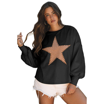 Women’s Sweatshirt – Relaxed Fit – Star Embellishment – Long Sleeve Cotton Feel