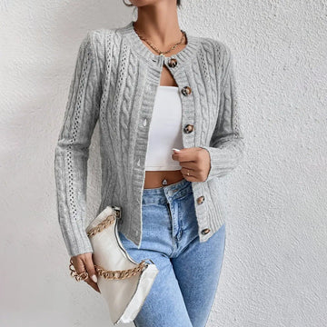 Women’s Knit Cardigan – Cable Knit – Button Front – Relaxed Fit – Ribbed Hem